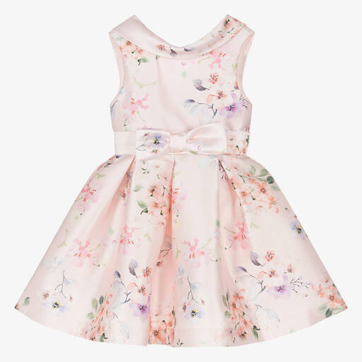 Abel & Lula-Girls Pink Floral Satin Dress | Childrensalon