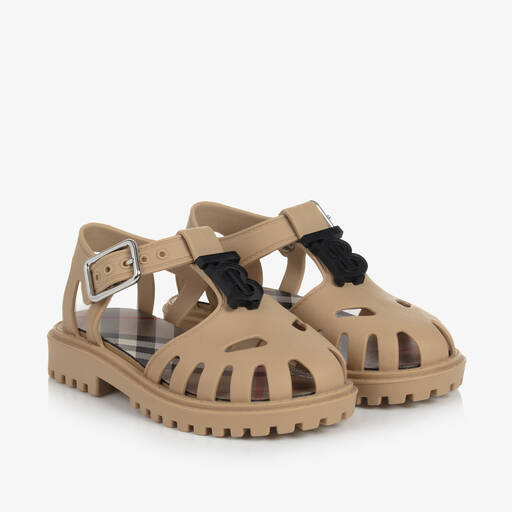 Burberry-Beige TB Monogram Baby Jelly Shoes | Childrensalon