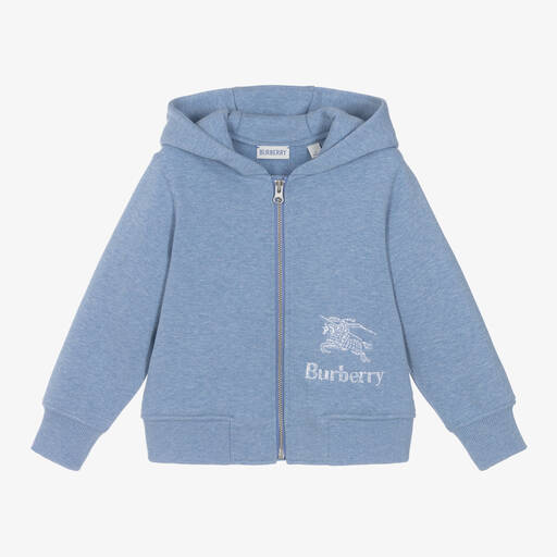 Burberry-Boys Blue Cotton EKD Zip-Up Hoodie | Childrensalon