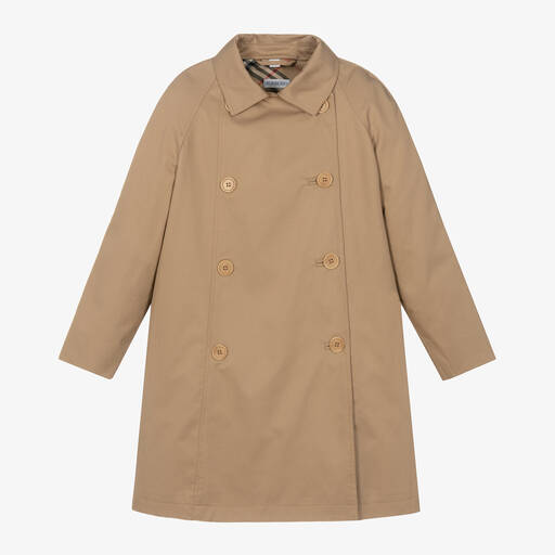 Burberry-Girls Beige Cotton Twill Coat | Childrensalon