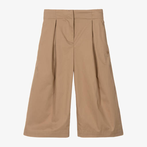 Burberry-Girls Beige Cotton Wide-Leg Trousers | Childrensalon