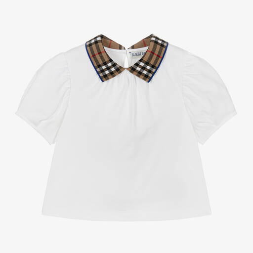 Burberry-Girls White Vintage Check Blouse | Childrensalon