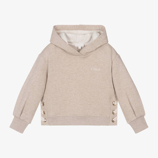 Chloé-Girls Beige Cotton Ribbon Hoodie | Childrensalon