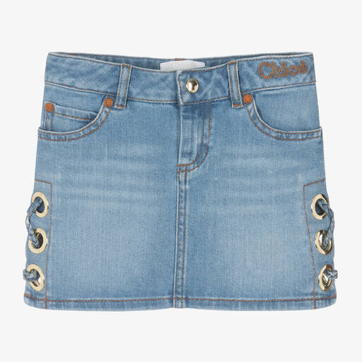 Chloé-Girls Blue Denim Eyelet Skirt | Childrensalon