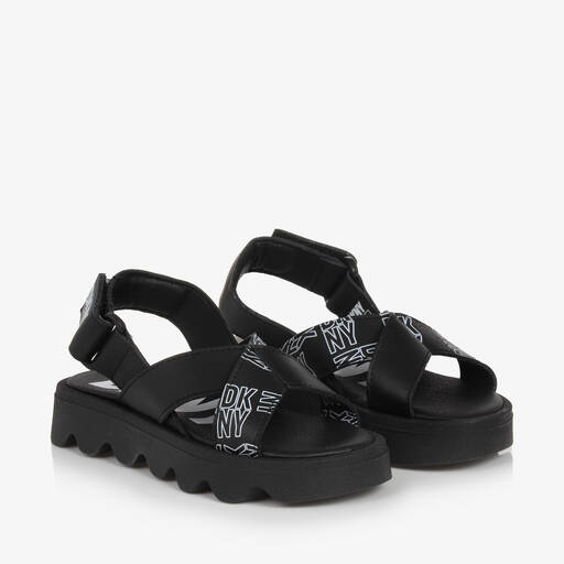 DKNY-Girls Black Leather Sandals | Childrensalon