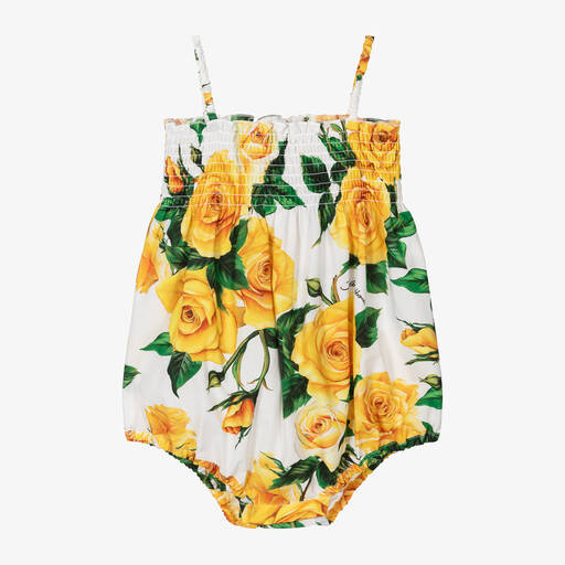 Dolce & Gabbana-Baby Girls Yellow Rose Print Cotton Shortie | Childrensalon