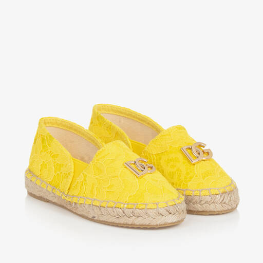 Dolce & Gabbana-Girls Yellow Lace DG Espadrilles | Childrensalon