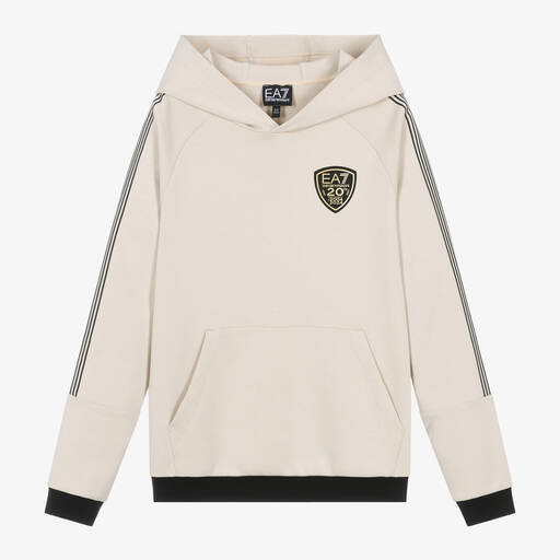 EA7 Emporio Armani-Teen Boys Beige Striped Cotton Hoodie | Childrensalon