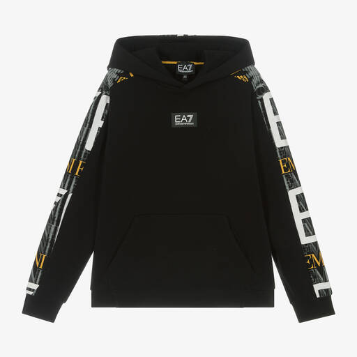 EA7 Emporio Armani-Teen Boys Black Graphic Hoodie | Childrensalon