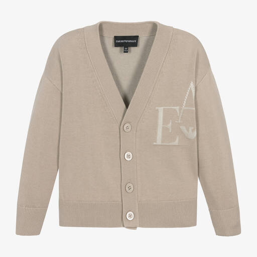 Emporio Armani-Boys Beige Cotton Knit Cardigan | Childrensalon