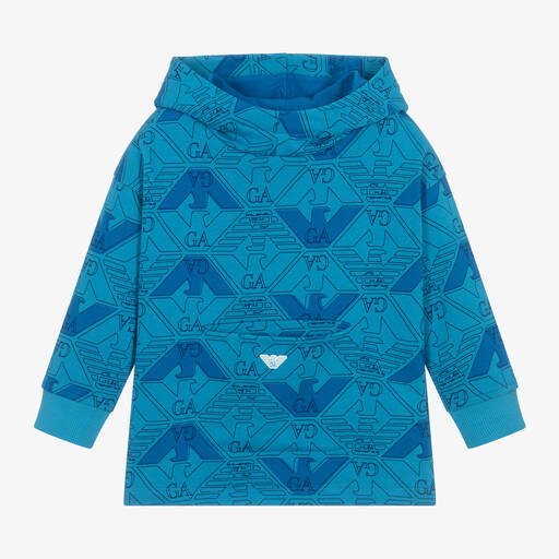 Emporio Armani-Boys Blue Cotton Eagle Logo Hoodie | Childrensalon