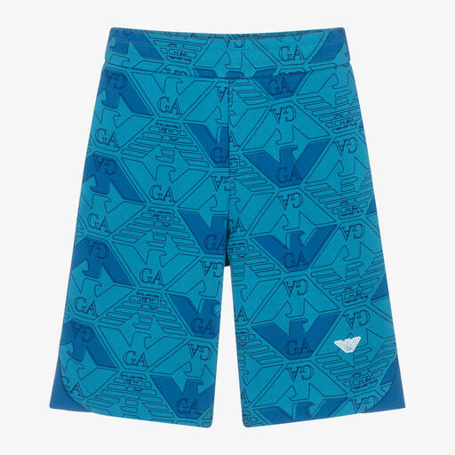 Emporio Armani-Boys Blue Eagle Cotton Shorts | Childrensalon