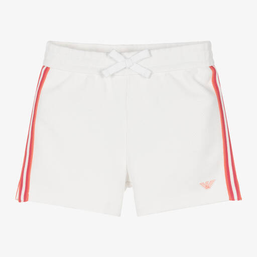 Emporio Armani-Girls White EA Crew Cotton Shorts | Childrensalon