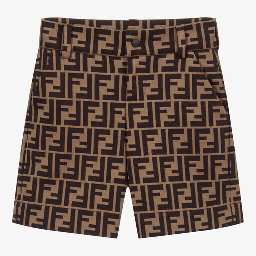 Fendi-Boys Brown FF Jersey Shorts | Childrensalon