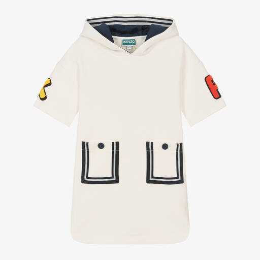 KENZO KIDS-Girls Ivory Cotton Hooded Dress | Childrensalon