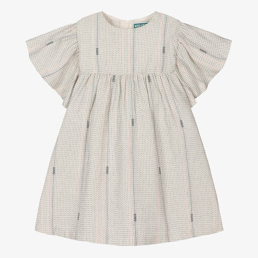 KENZO KIDS-Girls Ivory Cotton Striped Dress | Childrensalon