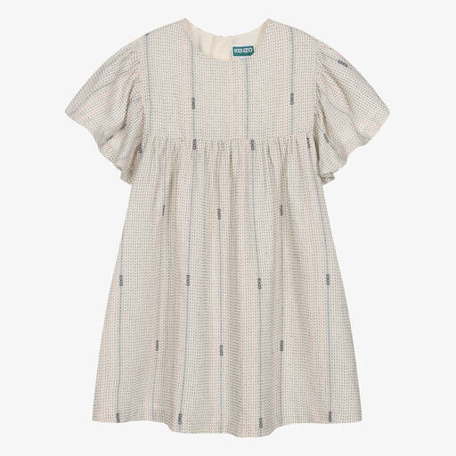 KENZO KIDS-Teen Girls Ivory Cotton Striped Dress | Childrensalon