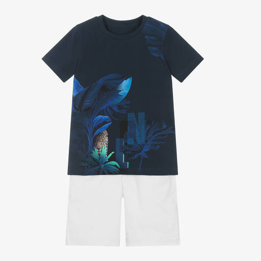 Lapin House-Boys Navy Blue & White Cotton Shorts Set | Childrensalon