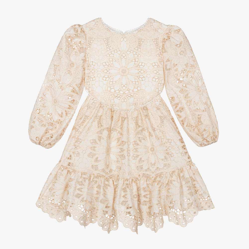 Marlo Kids - Girls Gold Embroidered Floral Dress | Childrensalon