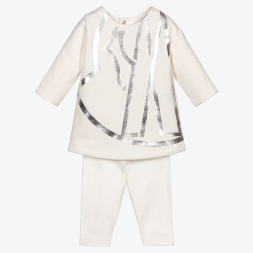 Moncler Enfant-Ivory & Silver Leggings Set | Childrensalon