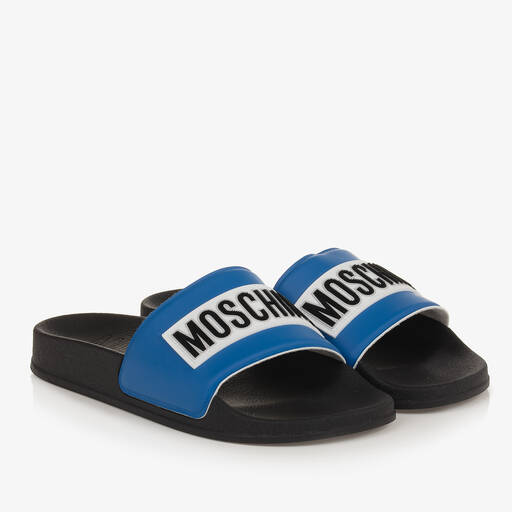 Moschino Kid-Teen-Teen Boys Blue & Black Sliders | Childrensalon