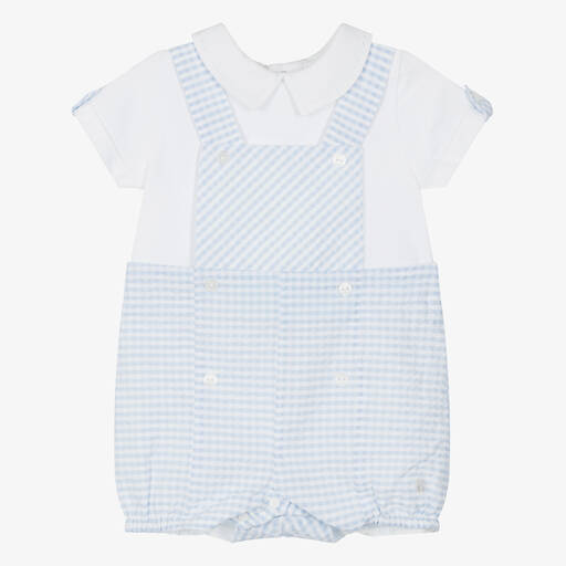 Patachou-Baby Boys Blue Check Cotton Shortie | Childrensalon