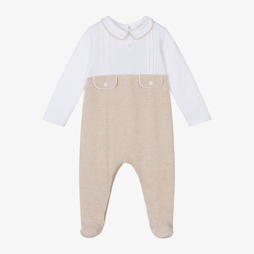 Patachou-Boys Beige Cotton Babygrow | Childrensalon