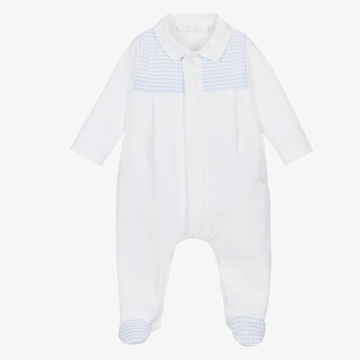 Patachou-Boys White Cotton Babygrow  | Childrensalon