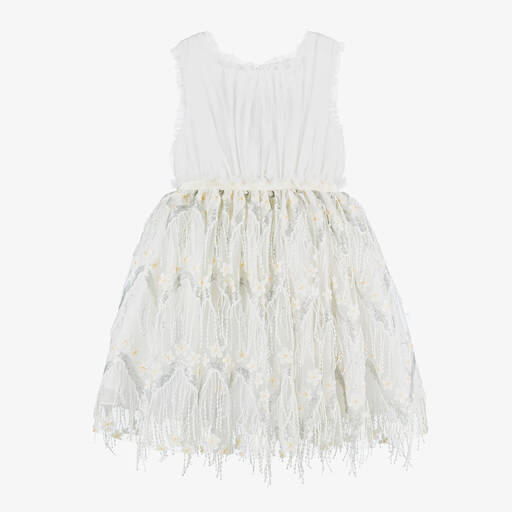 Patachou-Girls Ivory Chiffon & Sequinned Tulle Dress | Childrensalon