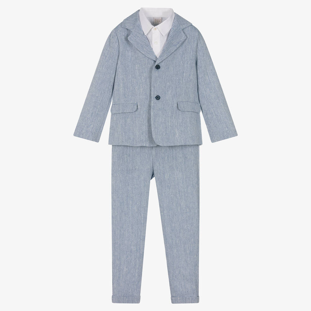 Paz Rodríguez - Boys Light Blue Linen Suit | Childrensalon