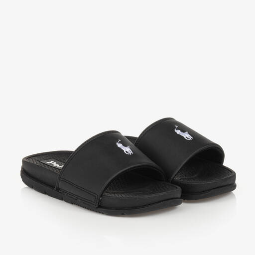 Ralph Lauren-Black Pony Sliders | Childrensalon