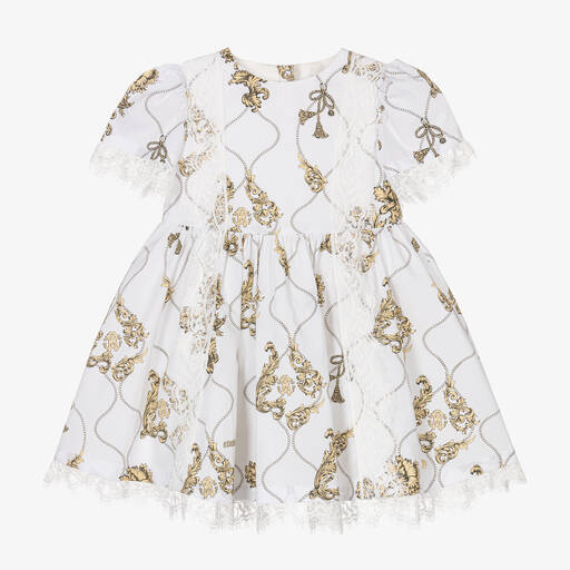 Roberto Cavalli-Girls White Cotton Arabesque Dress | Childrensalon