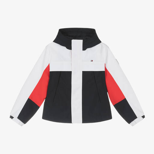 Tommy Hilfiger-Boys Blue Colourblock Hooded Jacket | Childrensalon