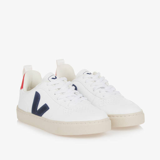 VEJA-White V-10 Lace-Up Trainers | Childrensalon